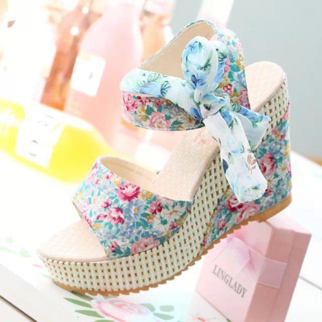 Sandals Slik Bow Slippers Slides Platform Wedges Flip Flops Open Toe High Heels - Easy Pickins Store