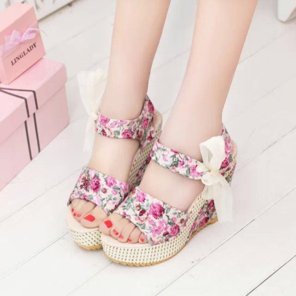Sandals Slik Bow Slippers Slides Platform Wedges Flip Flops Open Toe High Heels - Easy Pickins Store