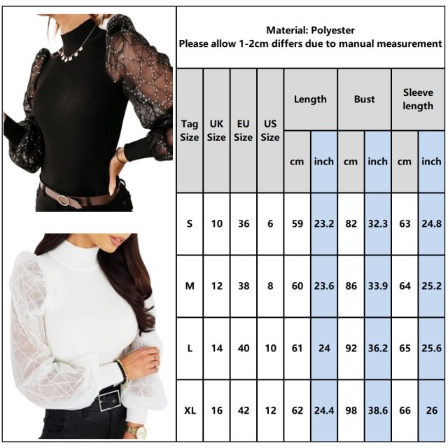 Sequins Turtleneck Long Puff Sleeve Blouse - Easy Pickins Store