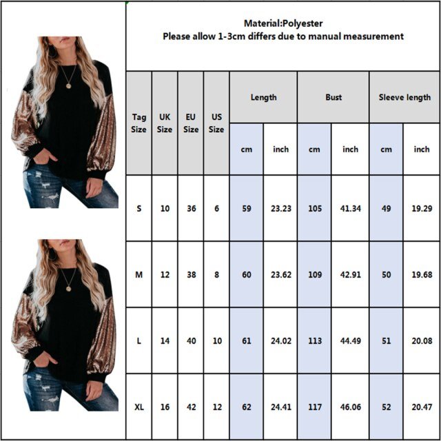 Sequins Turtleneck Long Puff Sleeve Blouse - Easy Pickins Store