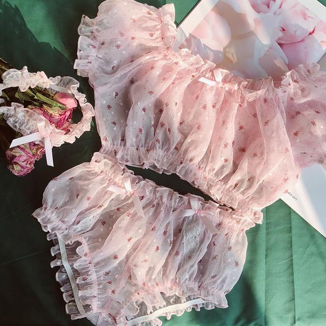 Sheer Ultra Thin Gauze Ruffles Off Shoulder Underwear - Easy Pickins Store