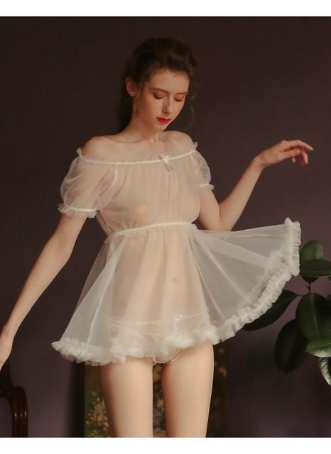 Sheer Ultra Thin Gauze Ruffles Off Shoulder Underwear - Easy Pickins Store