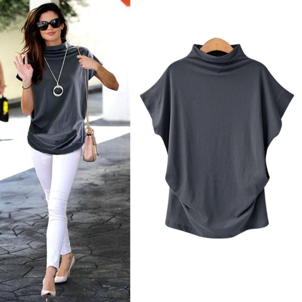 Short Batwing Sleeve Loose Turtleneck T-Shirt - Easy Pickins Store