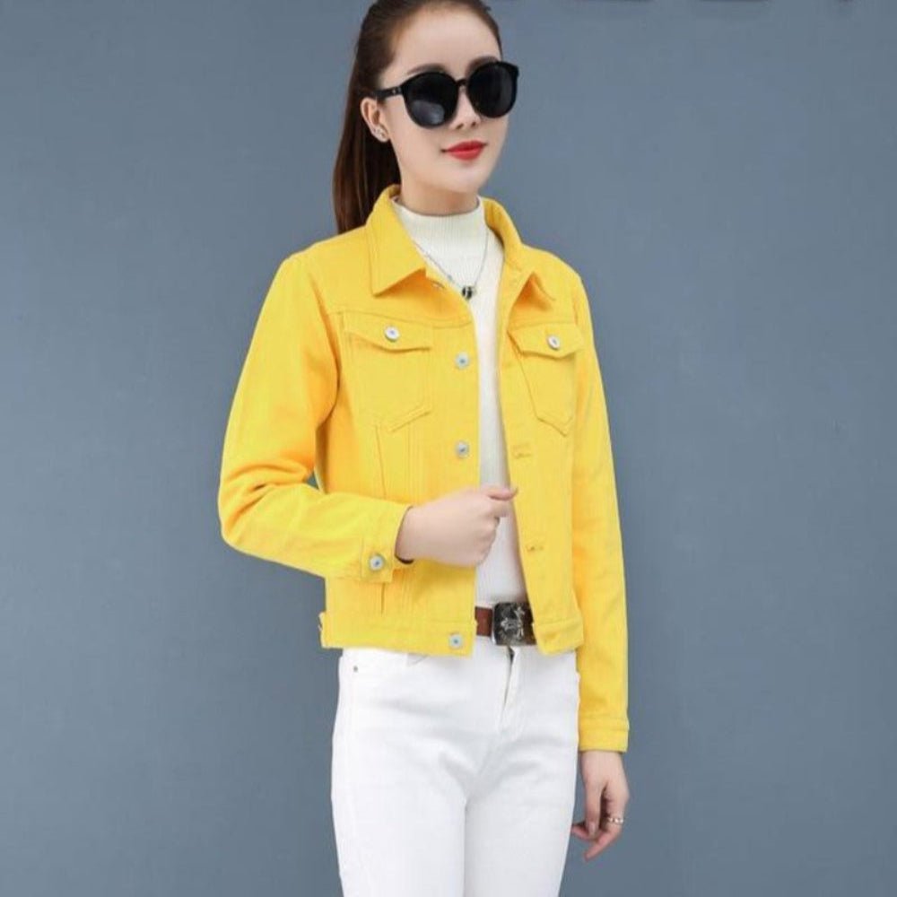 Turn-Down Collar Short Denim Jeans Jacket- Easy Pickins Store