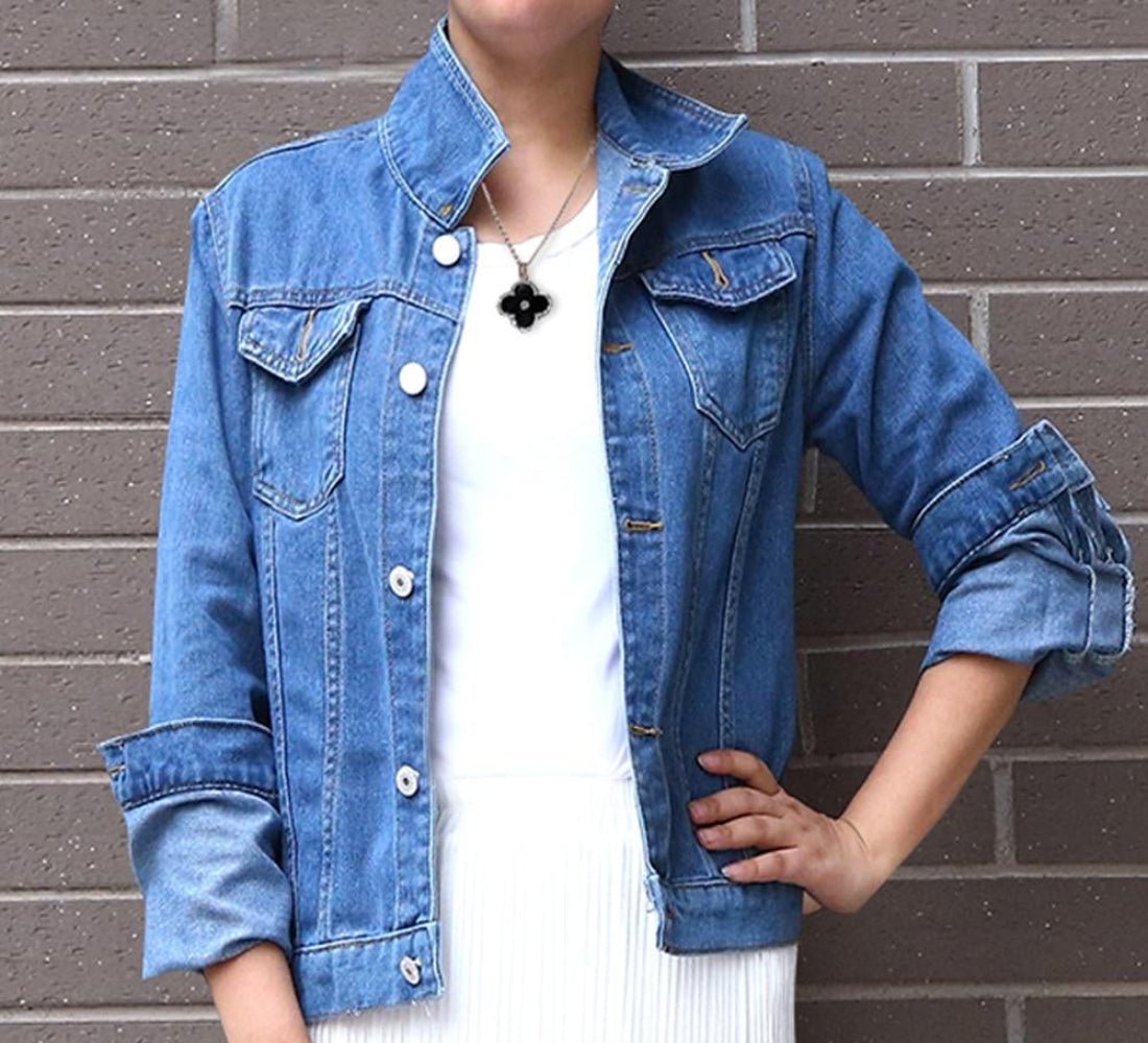 Turn-Down Collar Short Denim Jeans Jacket- Easy Pickins Store