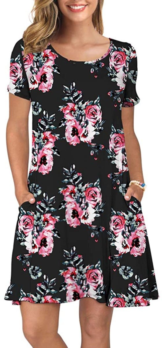 Short Sleeve Swing T Shirt Dress with Pockets - Easy Pickins Store