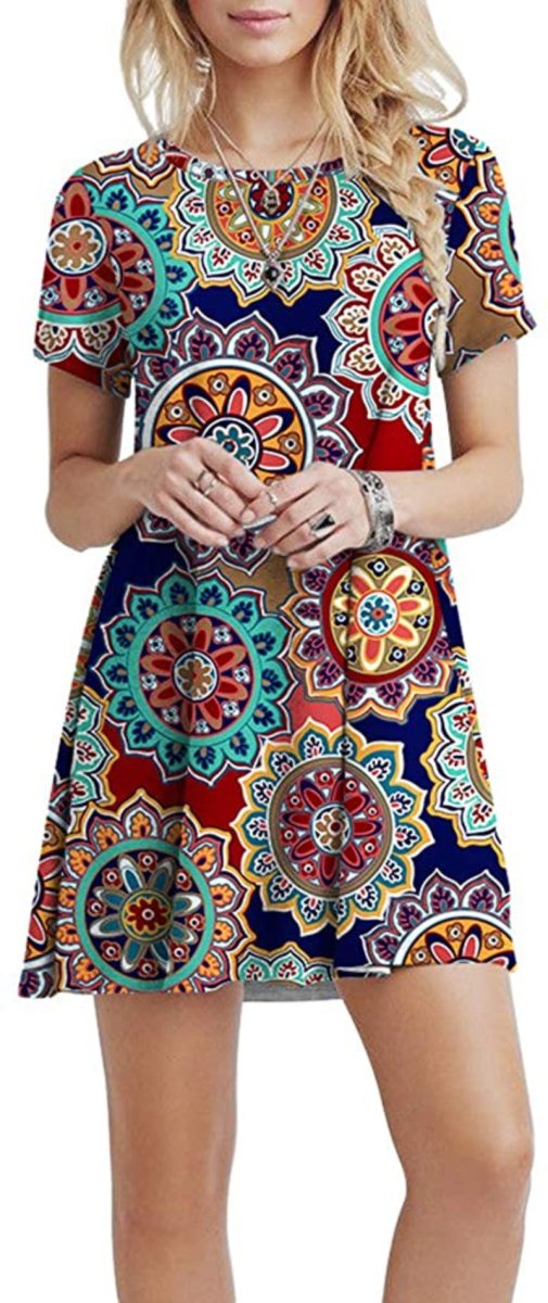Short Sleeve Swing T Shirt Dress with Pockets - Easy Pickins Store