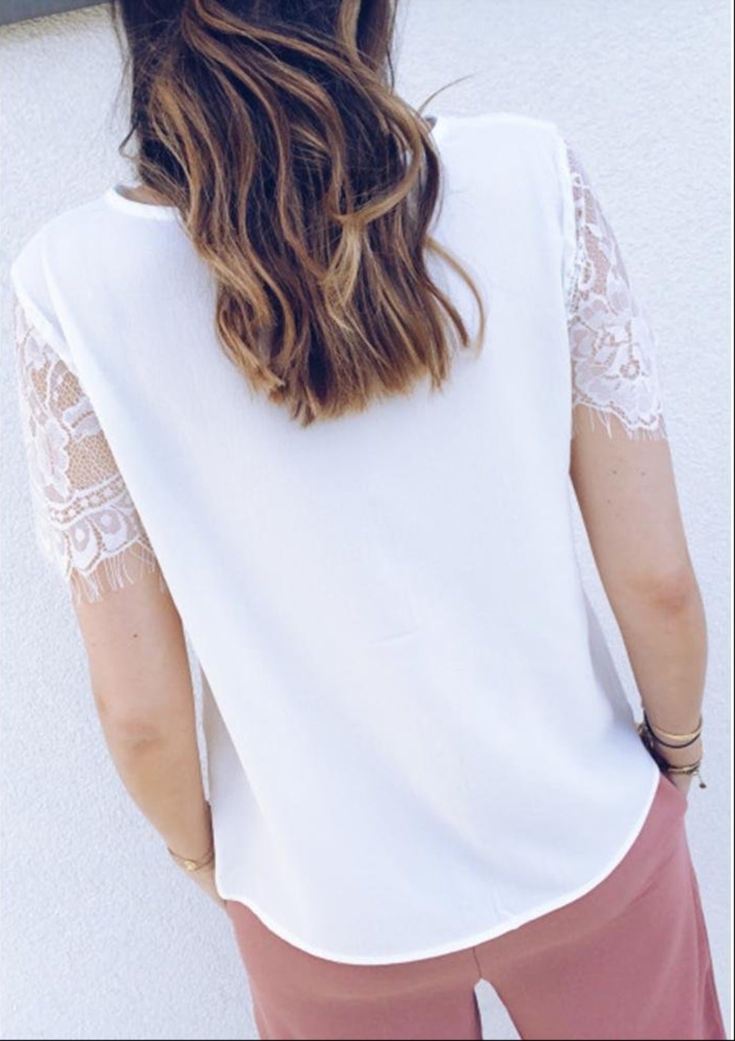 Short Sleeve Top Lace Shirts V Neck White T-Shirt - Easy Pickins Store