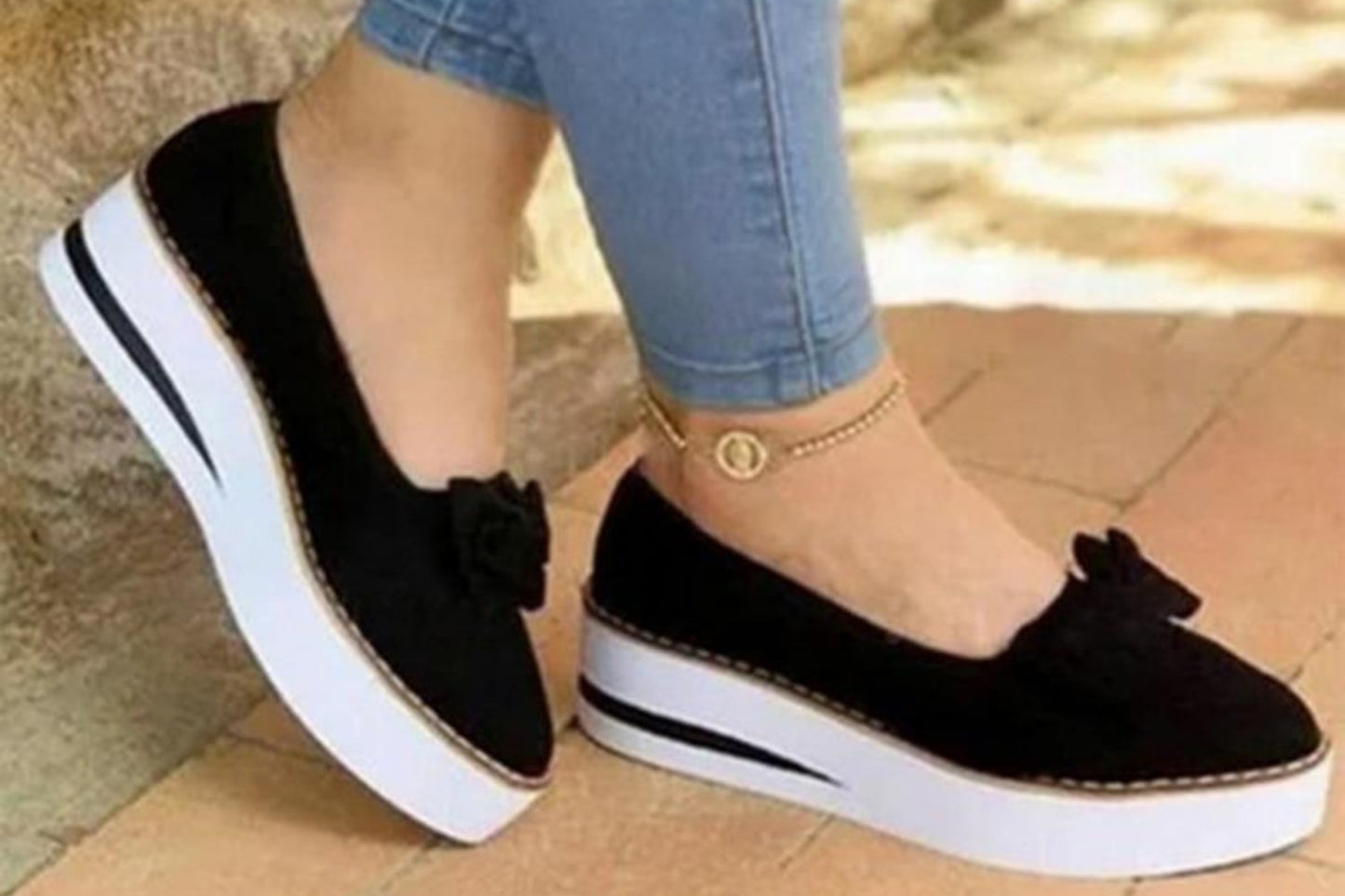 Slip On Canvas Bow Thick Bottom Lazy Loafers Vulcanize - Easy Pickins Store
