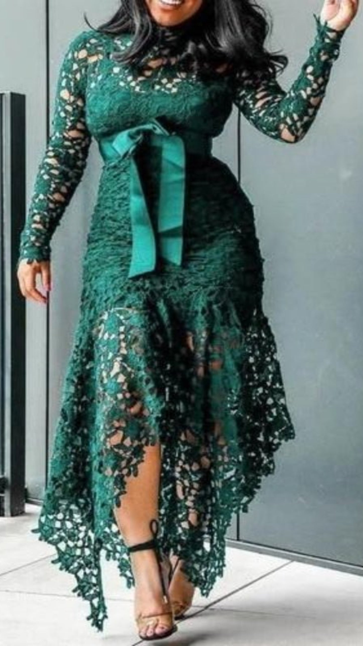 Spaghetti Straps Lace Mesh Fishtail Patchwork Slim Dress - Easy Pickins Store