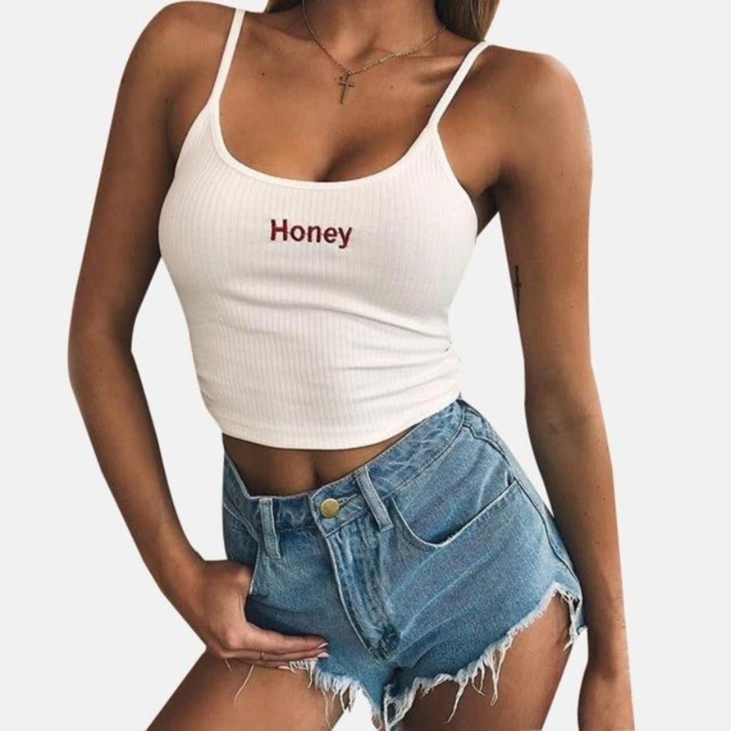Strap Tank Top Cropped Elastic Shirt - Easy Pickins Store