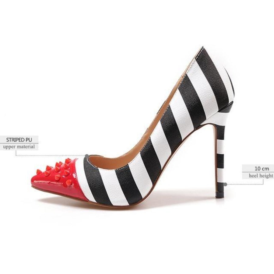 Studded High Heels 5 inch Pointed Toe Rivet Pumps Zebra Colorful - Easy Pickins Store
