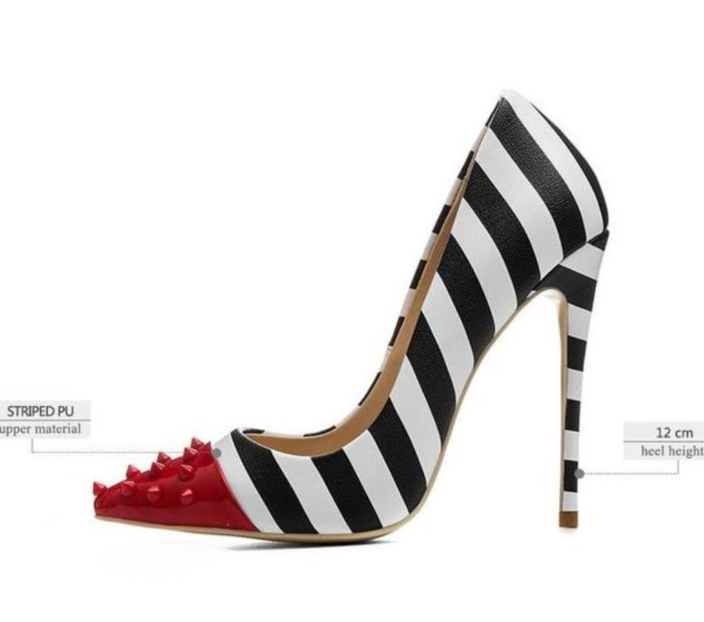 Studded High Heels 5 inch Pointed Toe Rivet Pumps Zebra Colorful - Easy Pickins Store