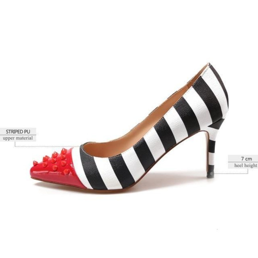 Studded High Heels 5 inch Pointed Toe Rivet Pumps Zebra Colorful - Easy Pickins Store
