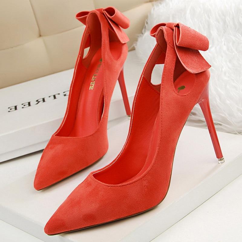 Suede Bow High Heels Pointed Toe Pumps - Easy Pickins Store
