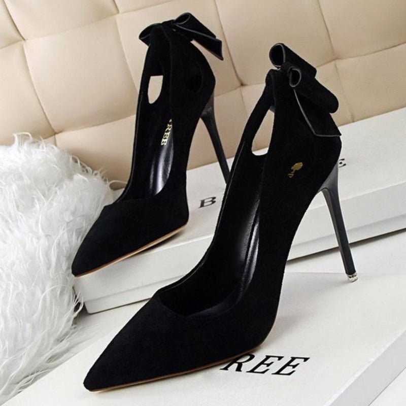 Suede Bow High Heels Pointed Toe Pumps - Easy Pickins Store