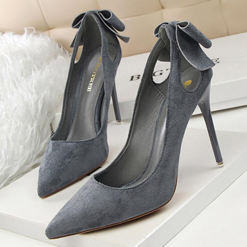 Suede Bow High Heels Pointed Toe Pumps - Easy Pickins Store