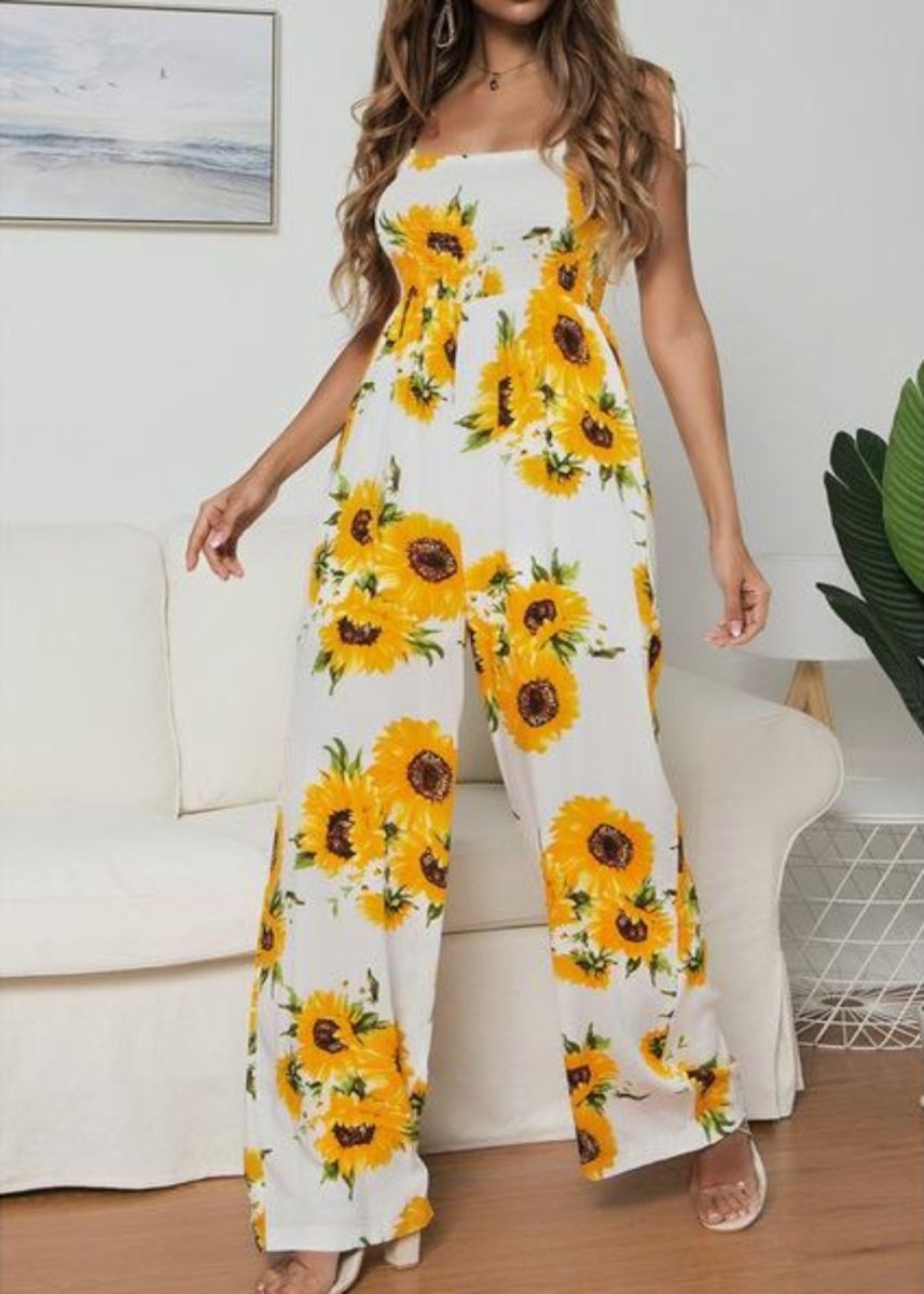 Sunflower Dot Print Sleeveless Wide Jumpsuit - Easy Pickins Store