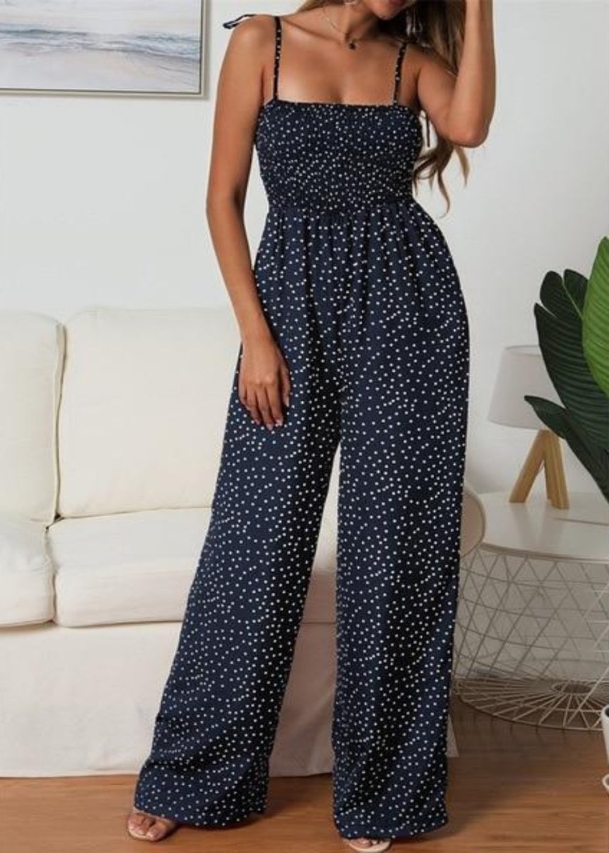 Sunflower Dot Print Sleeveless Wide Jumpsuit - Easy Pickins Store