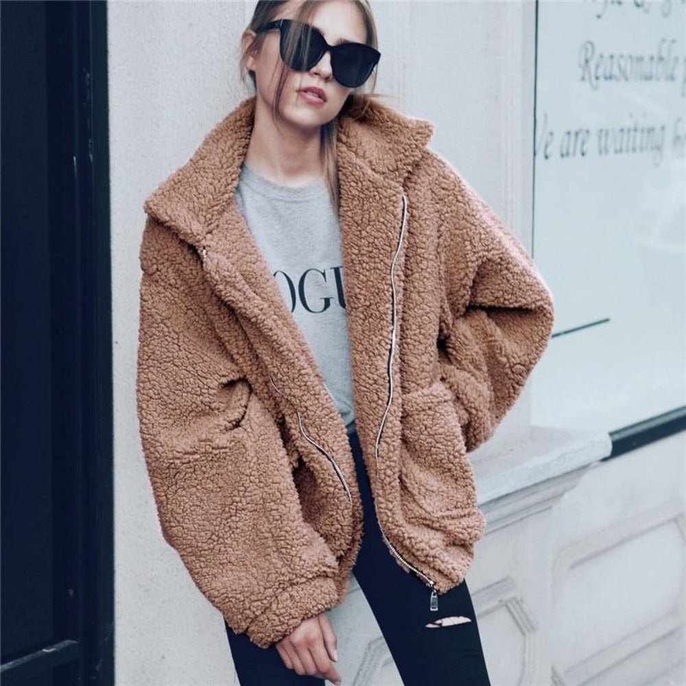 Teddy Fur Buttons Coat with Pockets - Easy Pickins Store