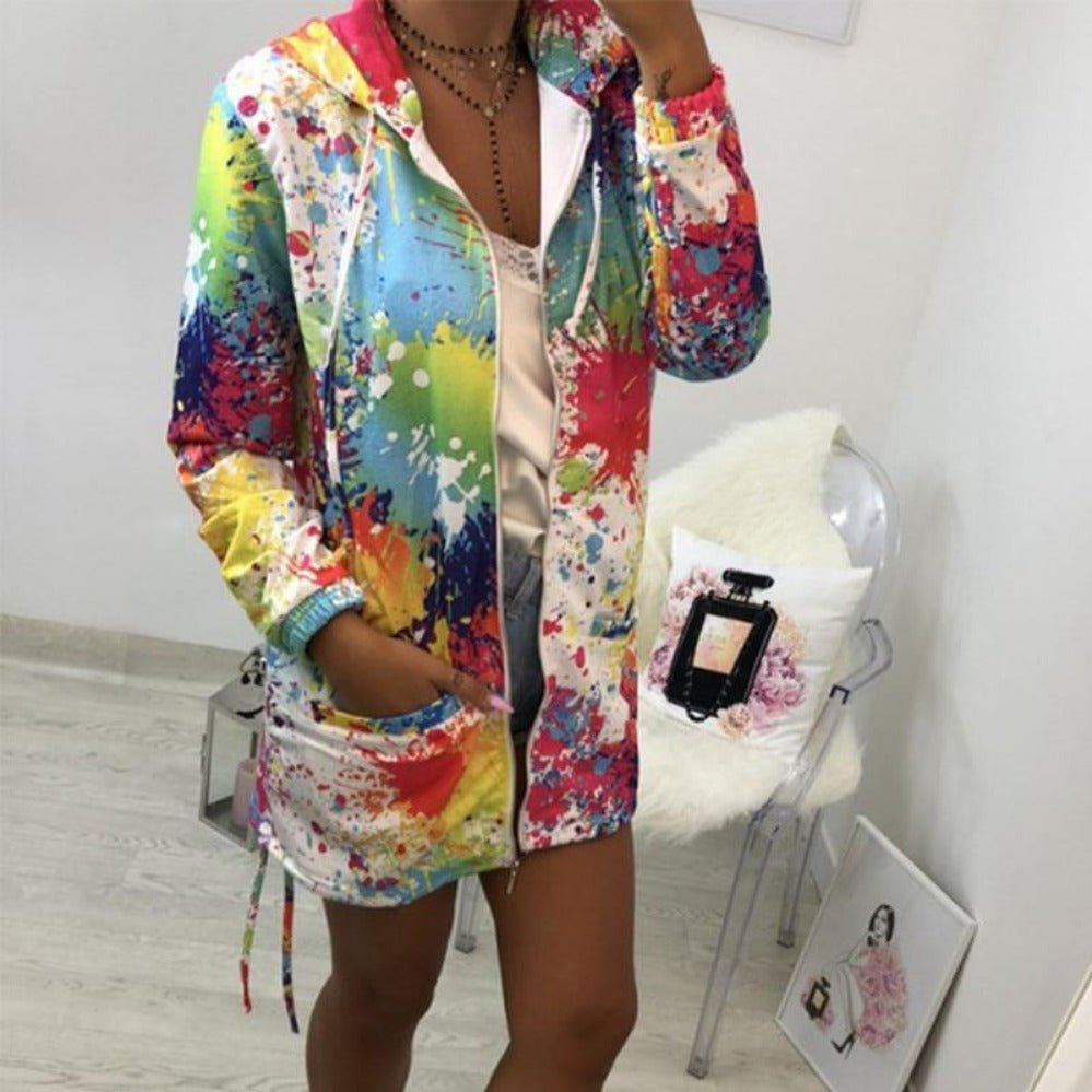 Thin Multi - color Hooded Zipper Pocket Long Jacket - Easy Pickins Store