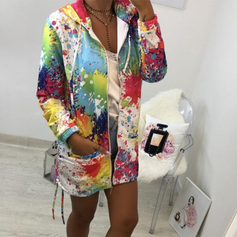 Thin Multi-color Hooded Zipper Pocket Long Jacket - Easy Pickins Store