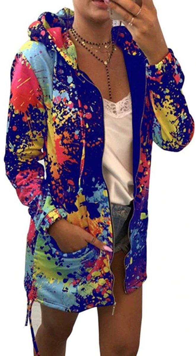 Thin Multi - color Hooded Zipper Pocket Long Jacket - Easy Pickins Store