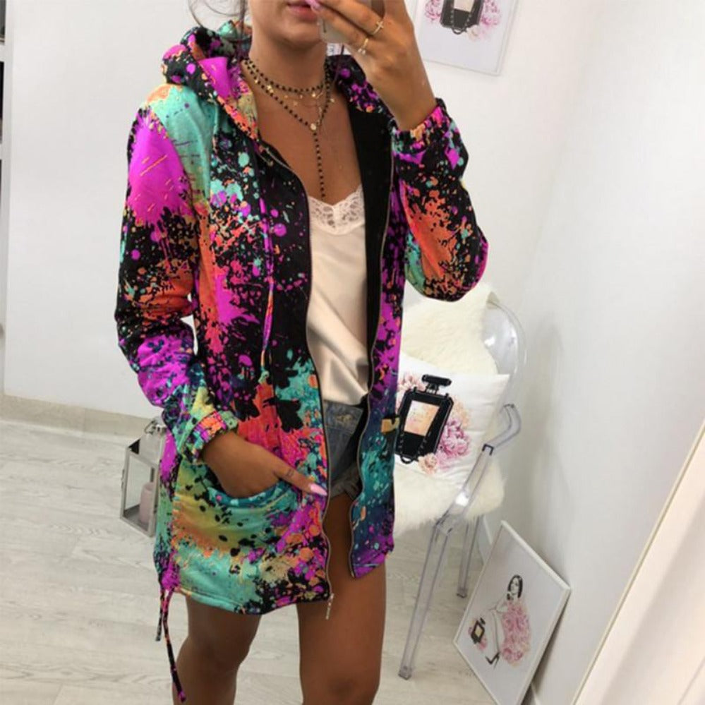 Thin Multi-color Hooded Zipper Pocket Long Jacket - Easy Pickins Store