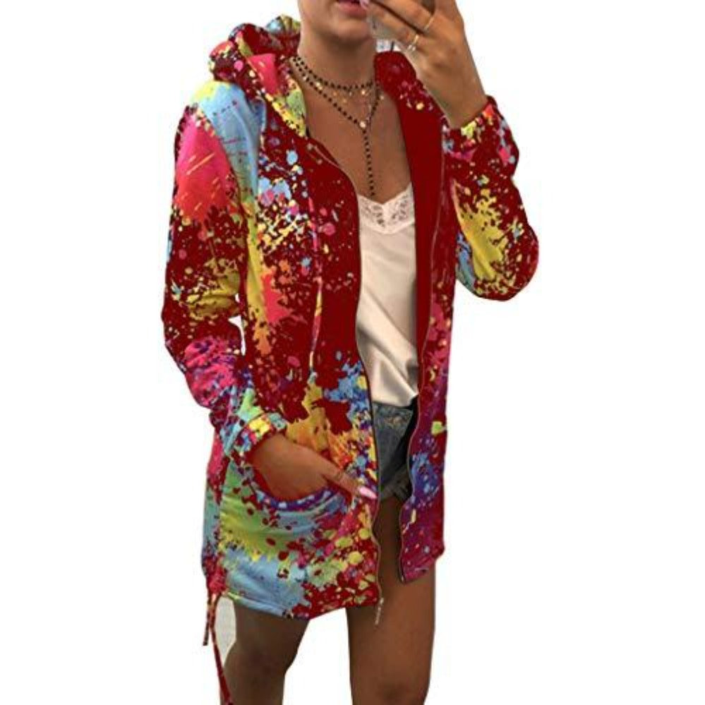 Thin Multi-color Hooded Zipper Pocket Long Jacket - Easy Pickins Store