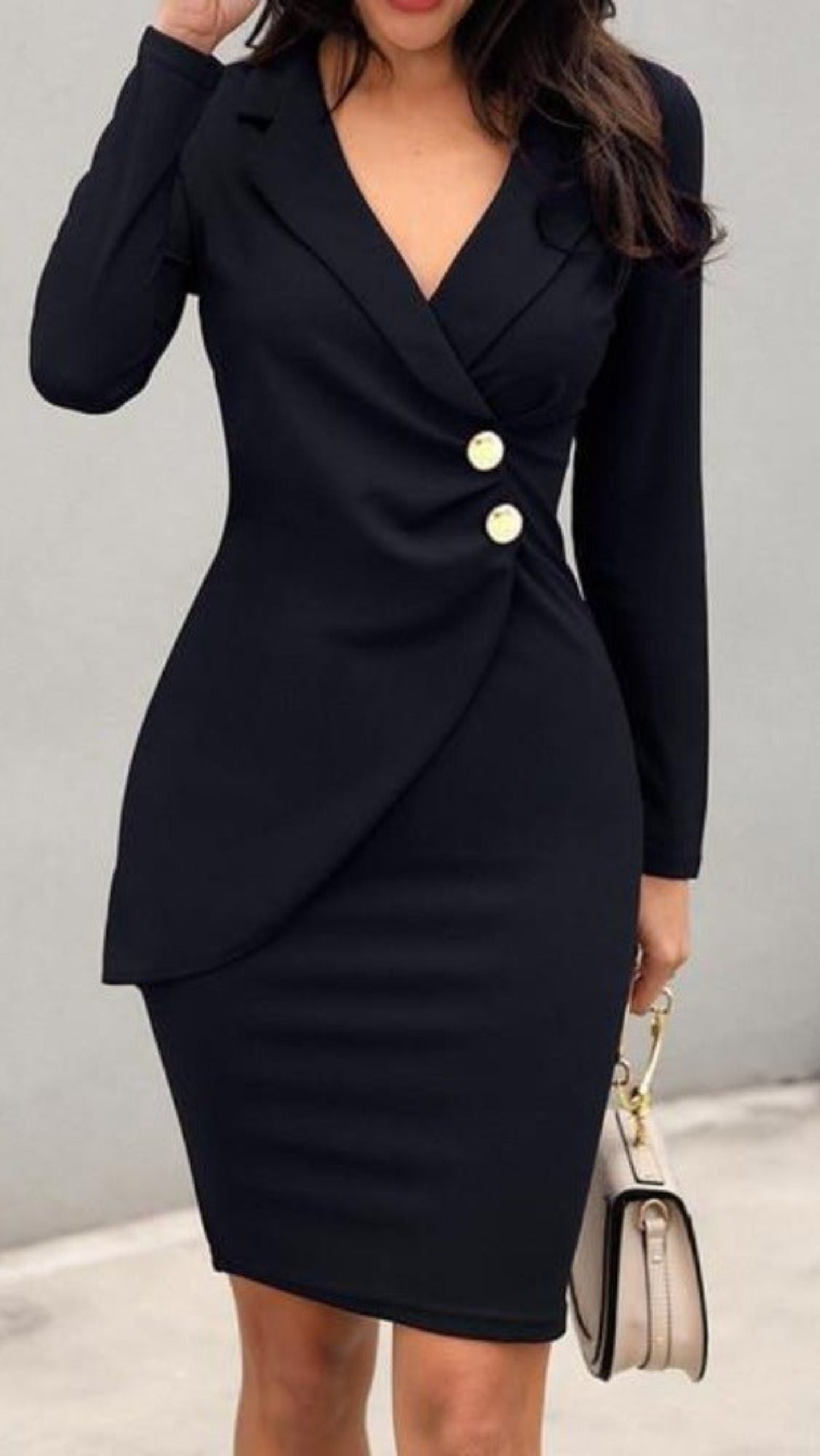 Turn Down Neck Long Sleeve Buttons Bodycon Dress - Easy Pickins Store