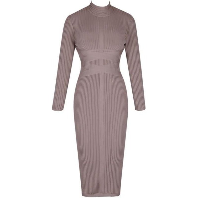 Turtleneck Rayon Long Sleeve Bandage Ribbed Bodycon Dress - Easy Pickins Store