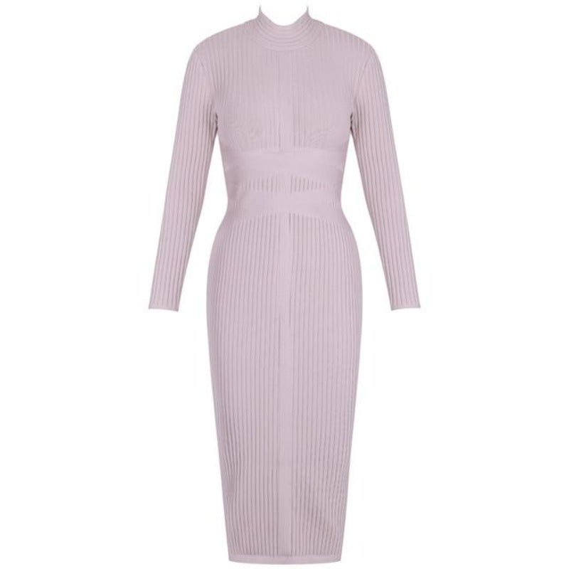 Turtleneck Rayon Long Sleeve Bandage Ribbed Bodycon Dress - Easy Pickins Store