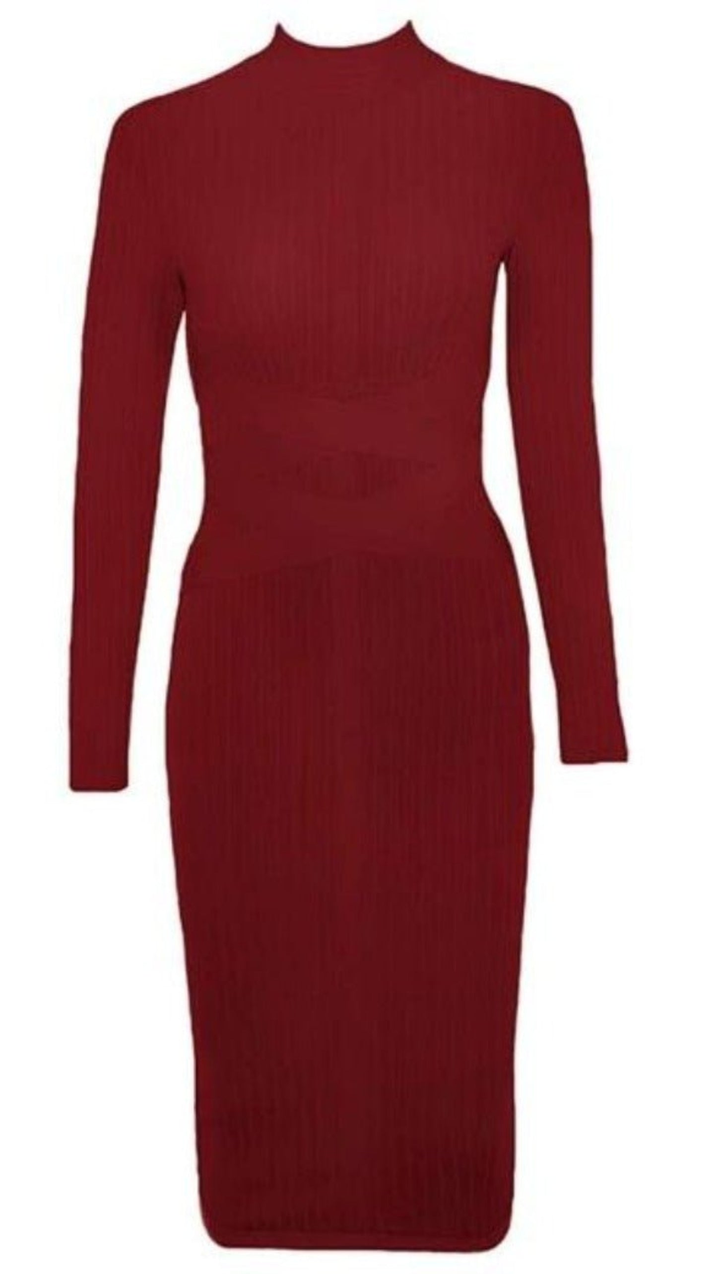 Turtleneck Rayon Long Sleeve Bandage Ribbed Bodycon Dress - Easy Pickins Store