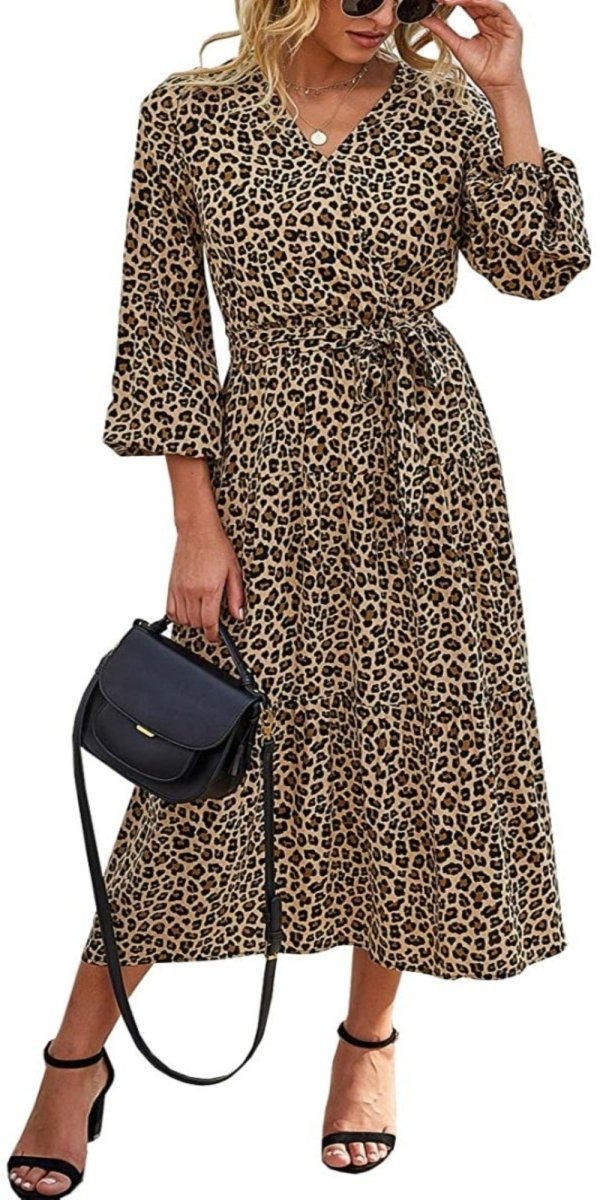 V Neck Wrap Floral Short Sleeve Split Belted Long Dress - Easy Pickins Store