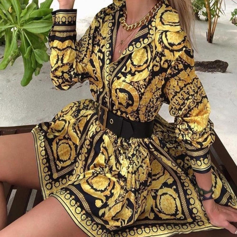 Vintage Gold Short V Neck Dress - Easy Pickins Store
