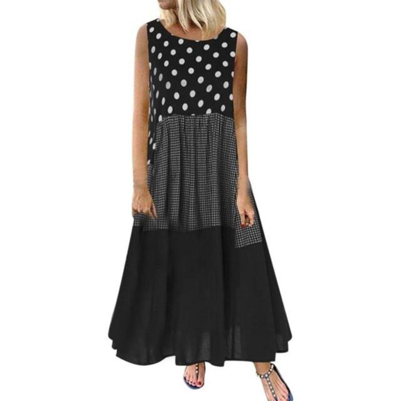 Vintage Long Wave Point Sleeveless O Neck Dress - Easy Pickins Store