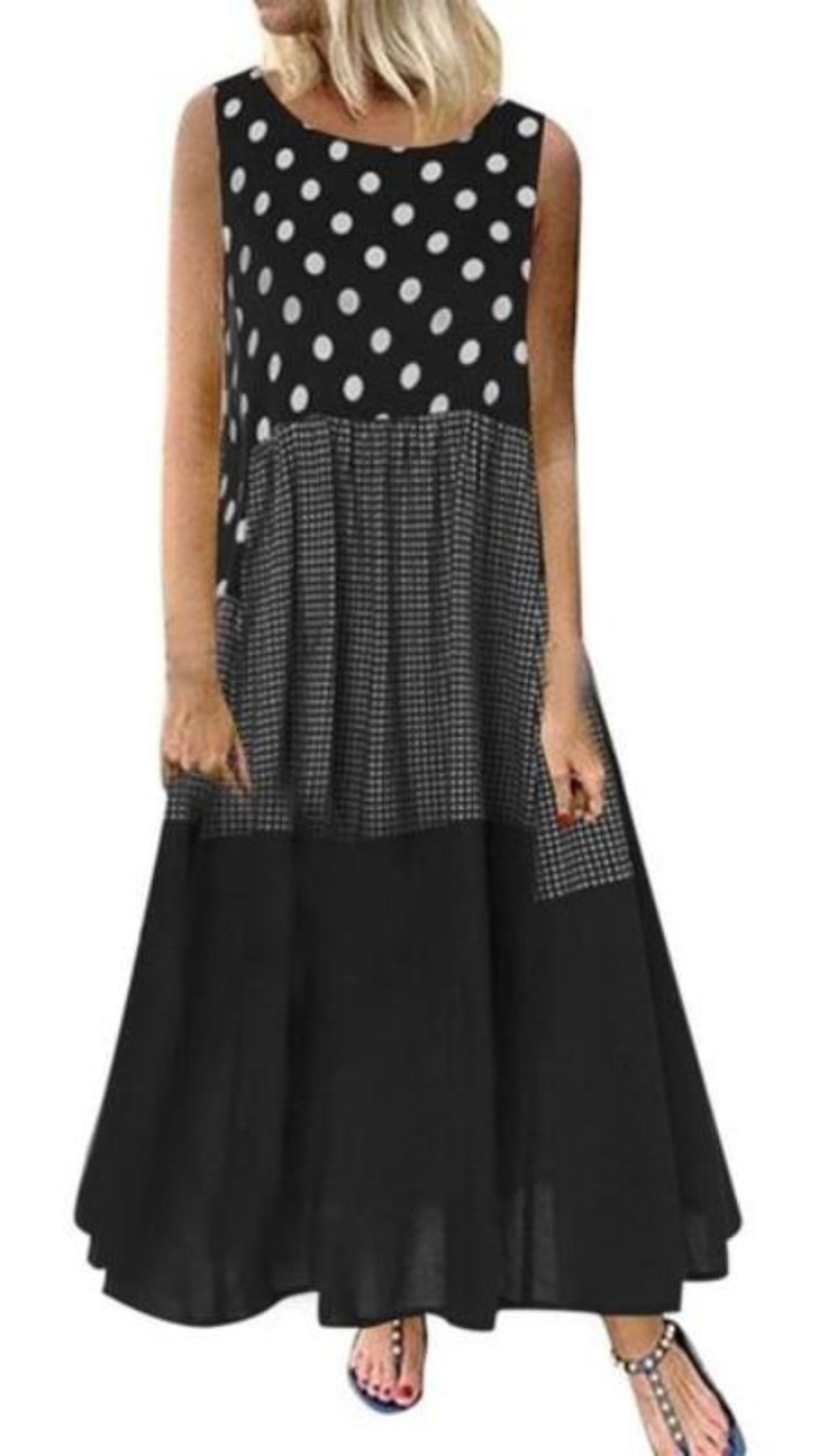 Vintage Long Wave Point Sleeveless O Neck Dress - Easy Pickins Store
