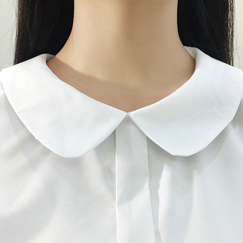 White Sweet Chiffon Short Sleeve Peter Pan Collar Blouse - Easy Pickins Store