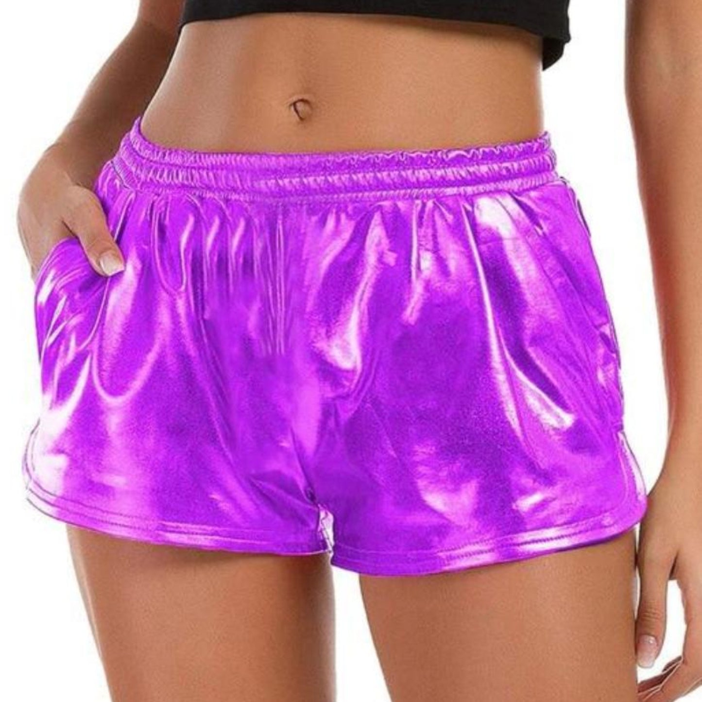 Women Short Fashion High Waist Sport Shorts Shiny Metallic short Casual - Easy Pickins Store