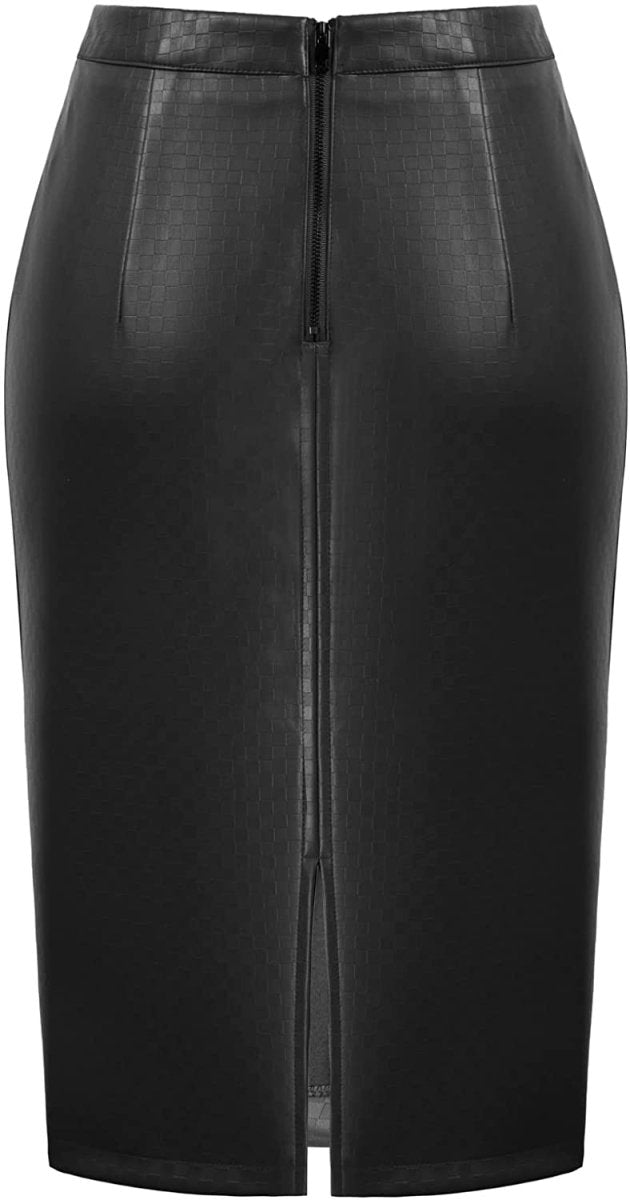 Women's Faux Leather Pencil Elegant High Waist Split Skirt - Easy Pickins Store