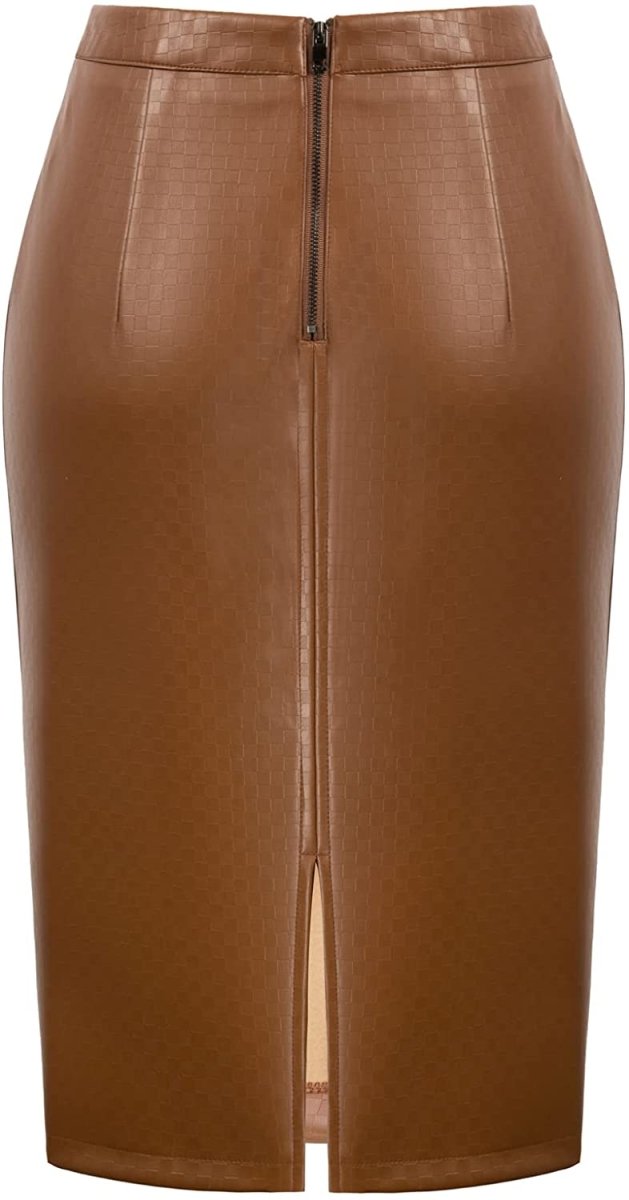 Women's Faux Leather Pencil Elegant High Waist Split Skirt - Easy Pickins Store