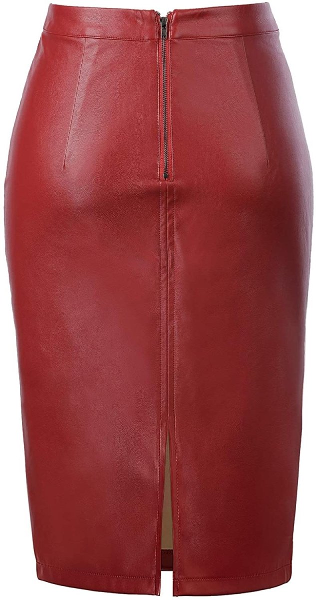 Women's Faux Leather Pencil Elegant High Waist Split Skirt - Easy Pickins Store