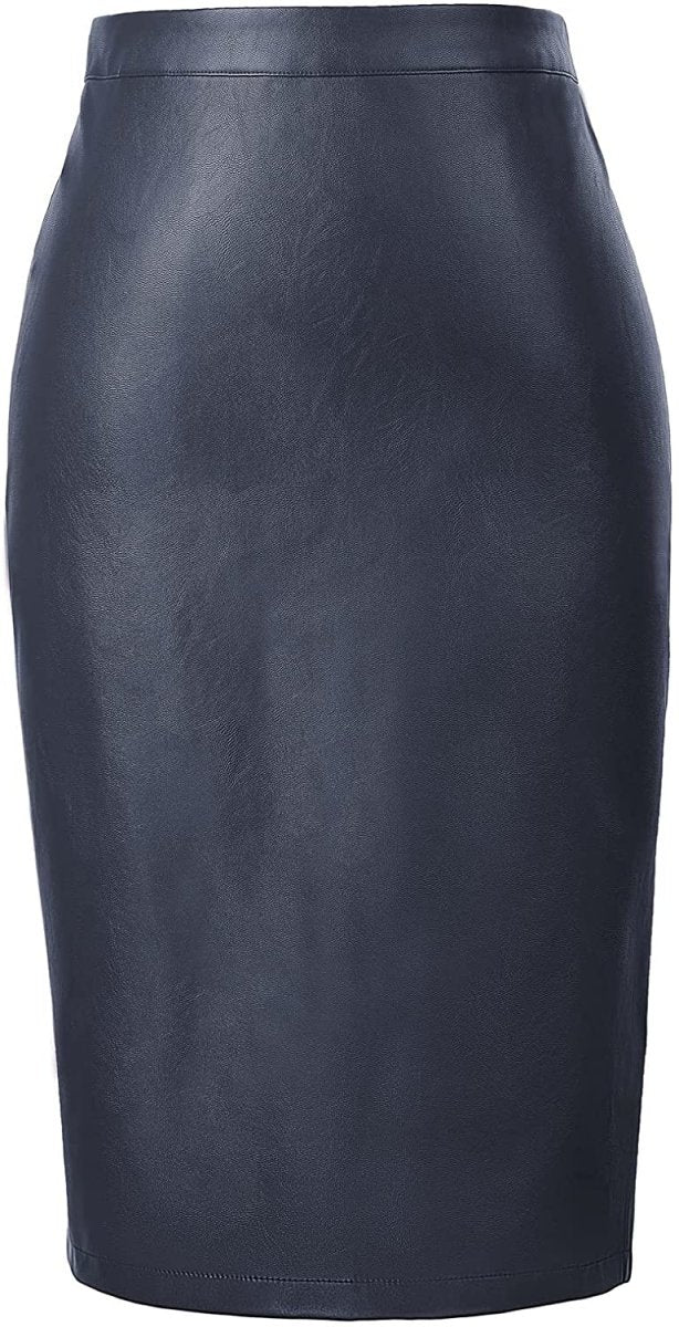 Women's Faux Leather Pencil Elegant High Waist Split Skirt - Easy Pickins Store