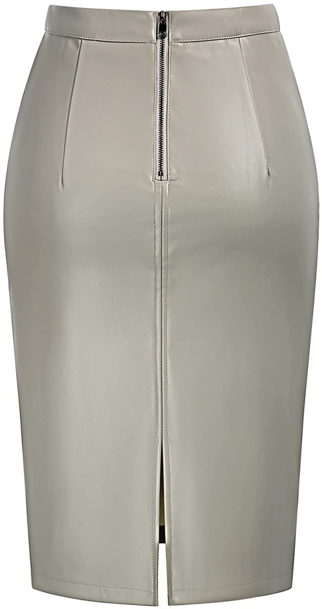 Women's Faux Leather Pencil Elegant High Waist Split Skirt - Easy Pickins Store