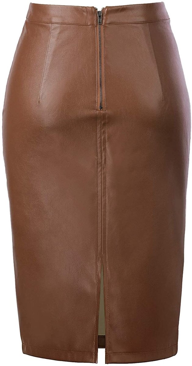 Women's Faux Leather Pencil Elegant High Waist Split Skirt - Easy Pickins Store