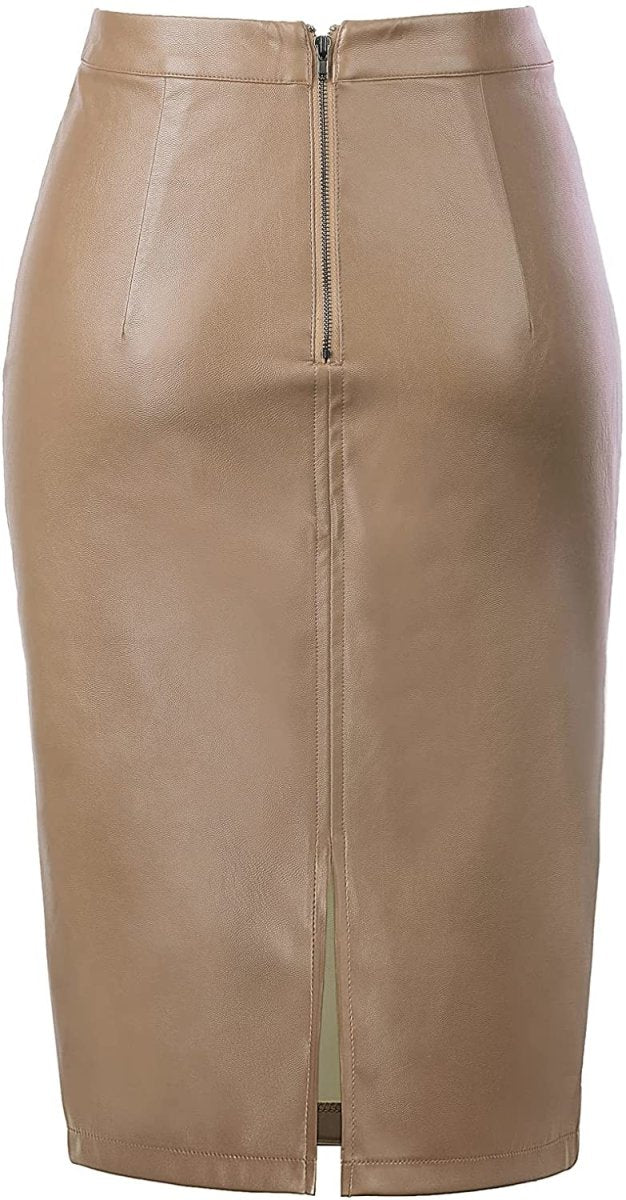 Women's Faux Leather Pencil Elegant High Waist Split Skirt - Easy Pickins Store