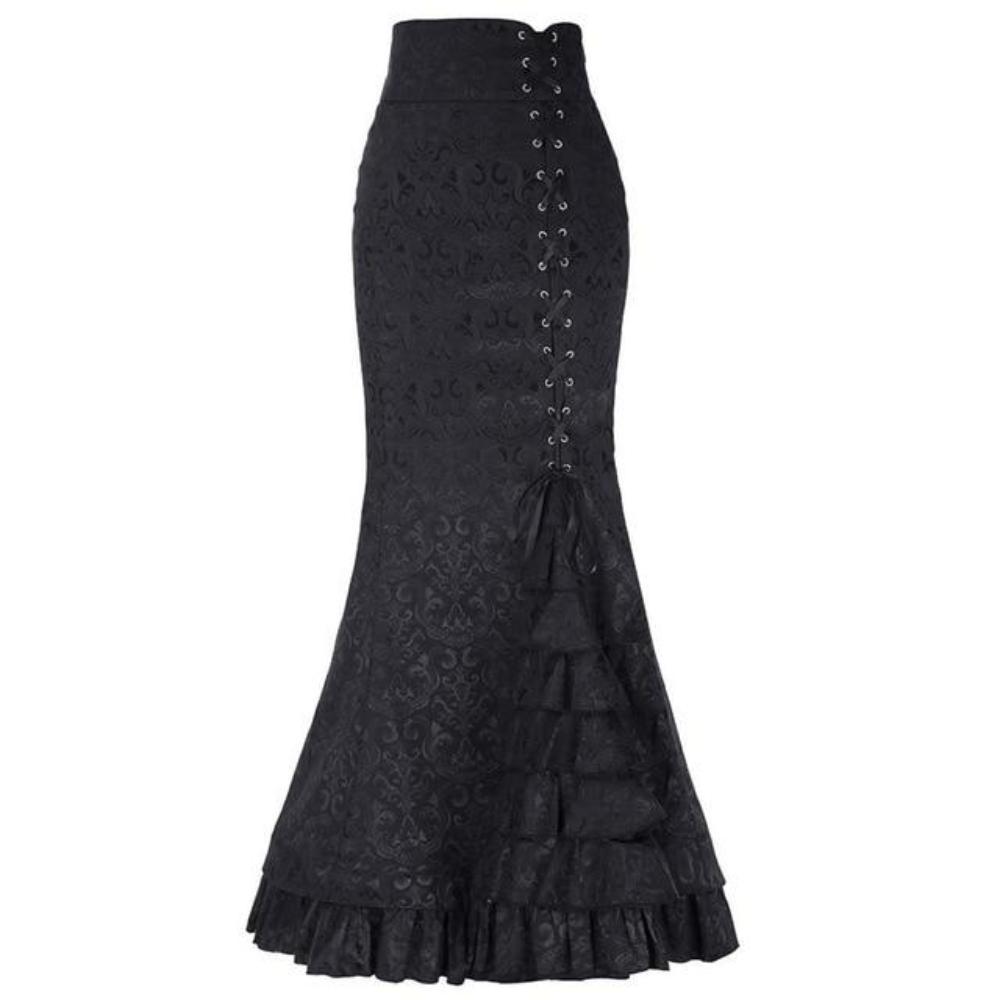 Women's Skirt Punk Style Retro Mermaid Skirt Vintage Long Ruffle Slim Fit Fishtail Skirt lace up black slim plus size Skirt#G1 - Easy Pickins Store