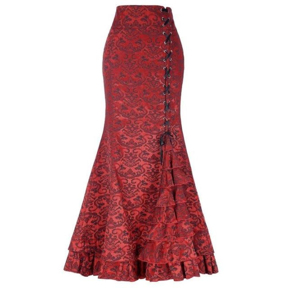 Women's Skirt Punk Style Retro Mermaid Skirt Vintage Long Ruffle Slim Fit Fishtail Skirt lace up black slim plus size Skirt#G1 - Easy Pickins Store