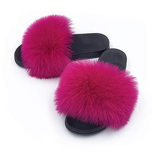 Womens Vegan Fur Slippers Fluffy Fuzzy Open Toe Slides Flip Flop - Easy Pickins Store