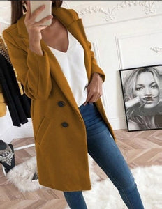 Wool Double Breasted Long Sleeve Coat - Easy Pickins Store